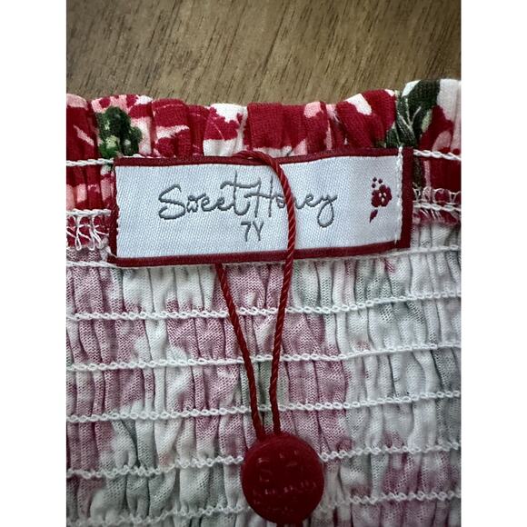 NWT SweetHoney Smocked Knit Romper Short Sleeve Red Pretty Poinsettia Pants 7 - Picture 5 of 7